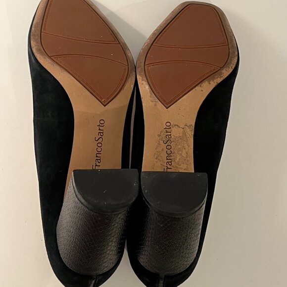 Franco Sarto Ingall Snake Embossed Block Heels Suede Black Pumps Women's 12M - Picture 12 of 13